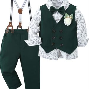 Toddler Green Vest and Pants Set with Bow Tie